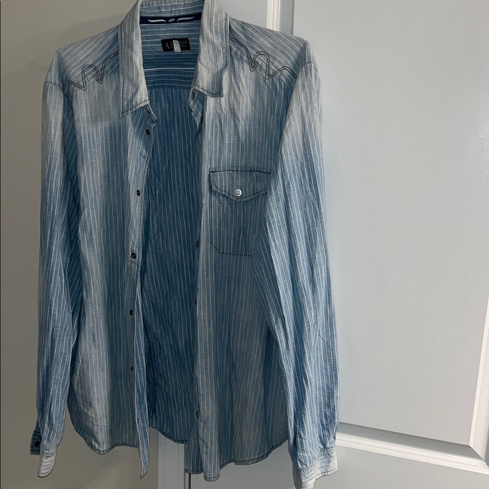 Armani Jeans Light Blue Striped Shirt. READ.
